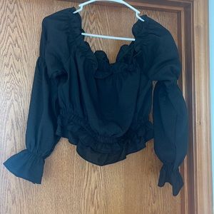 Black crop top with ruffles